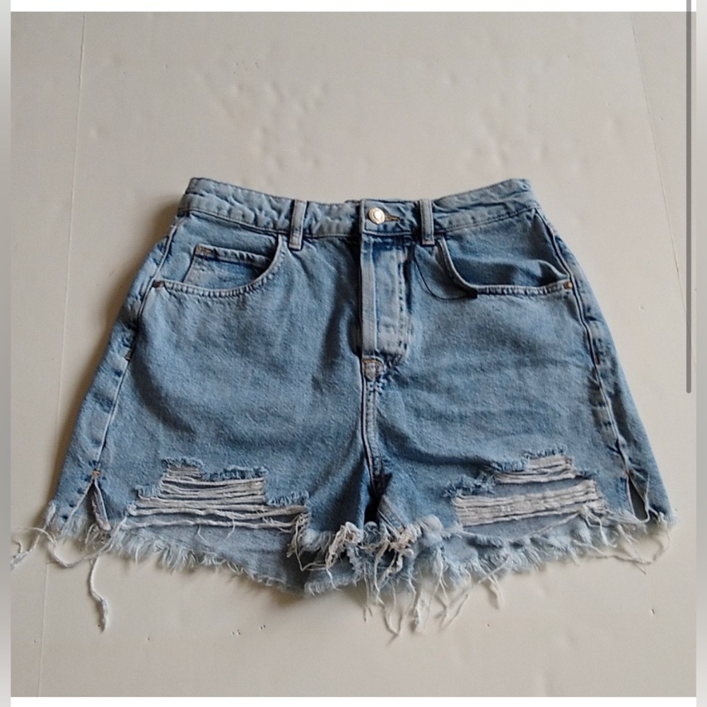 Zara denim high rise cut off jean shorts 8